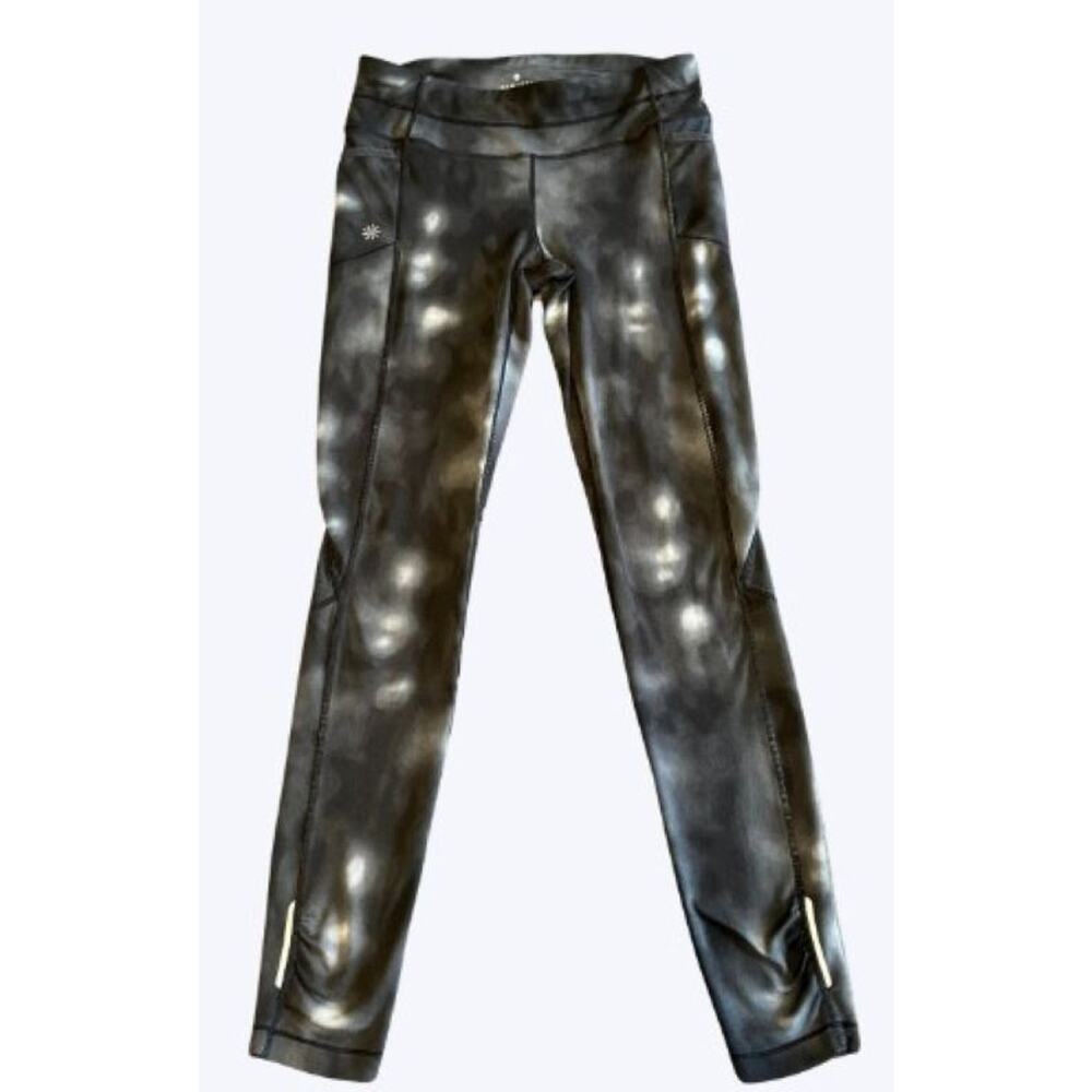Athleta Full Length Women's Leggings Black Gray Tie Dye Size Small
